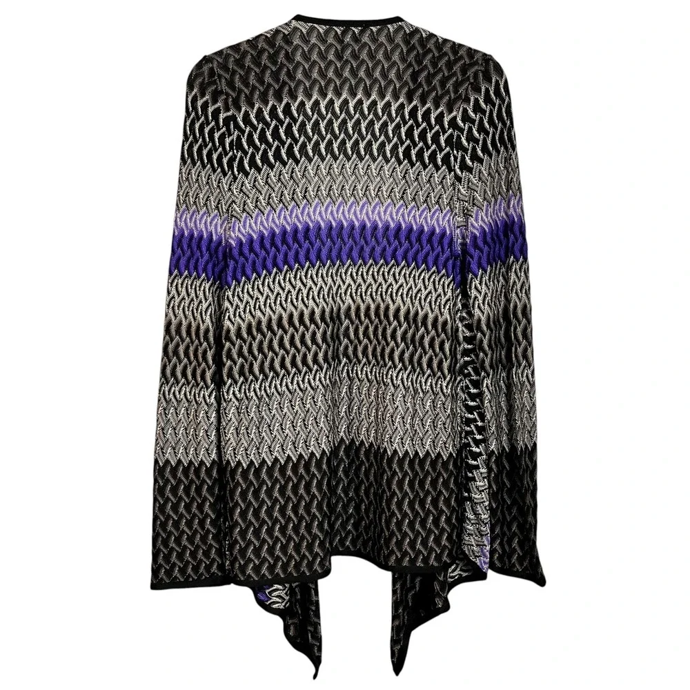 Chico's Open Front Cardigan Size 2 Med Purple Gray Black Knit Draped Lightweight